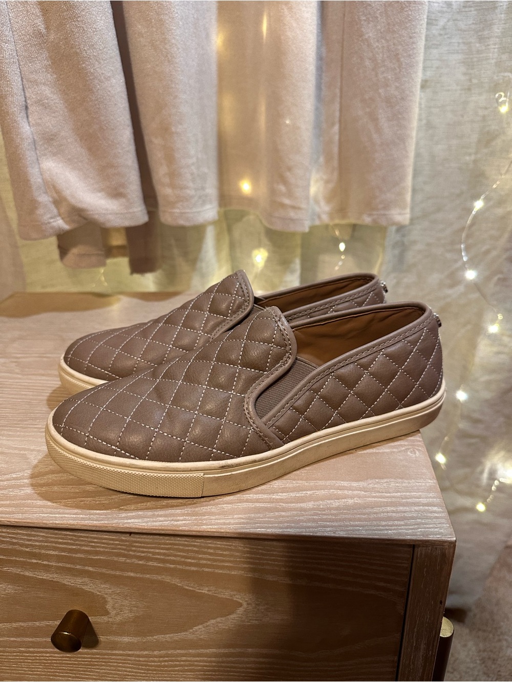 Steve Madden Quilted Slip-On Flats in Taupe